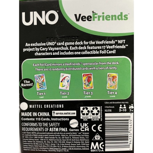 Mattel Creation Veefriends UNO Card Game By Gary Vee Tier 3 Ultra Rare Porcupine - Picture 6 of 10